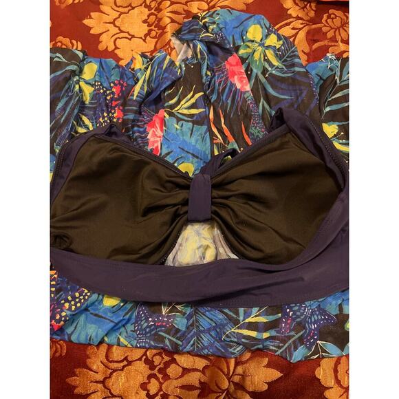 Blue Halter V-neck Tankini Flowing Swimdress Top NWT Size M - Picture 7 of 8